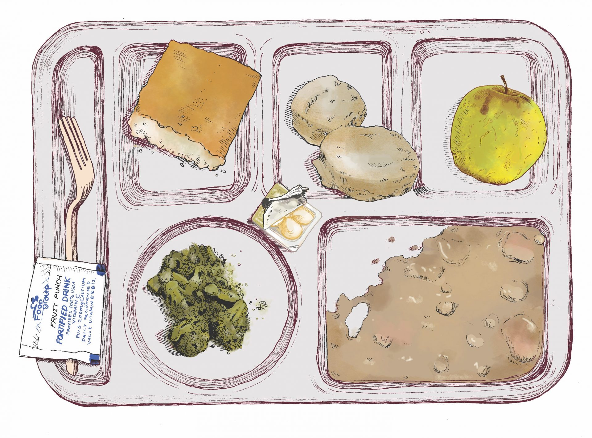 Image of lunch tray with unappetizing food as served in prisons.